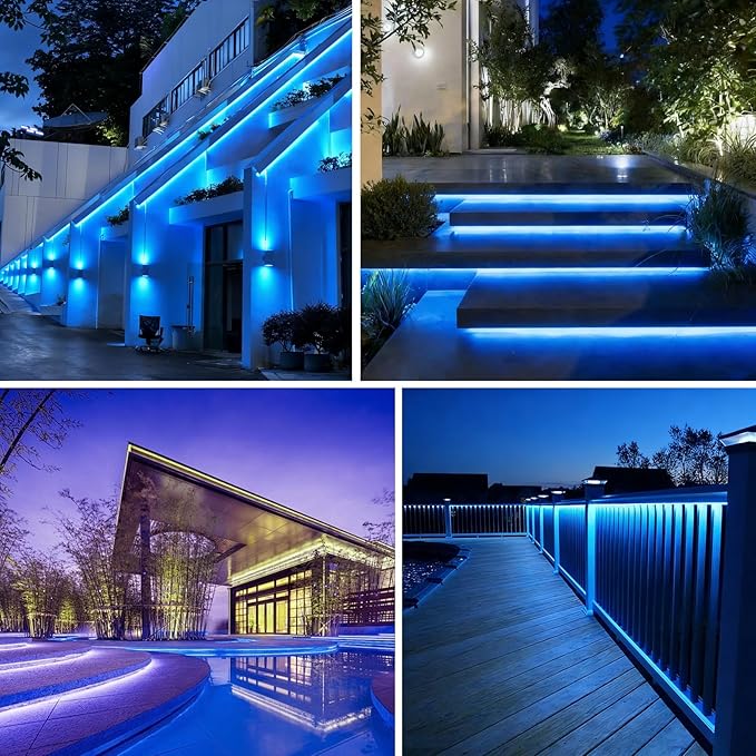 Upgrade Solar Led Strip Lights Outdoor, 20ft Solar Rope Lights Self-Adhesive Waterproof, 8 Mode with Remote Timer and Auto On/Off, Perfect for Deck, Patio, Poolside, Camping Decor, Blue