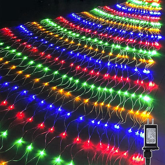 WATERGLIDE Outdoor Christmas Net Lights, 12FT x 5FT 360 LED Mesh String Light with 8 Lighting Modes, Connectable Light for Garden Tree Bushes, Holiday Wedding Party Decorations, Multicolor