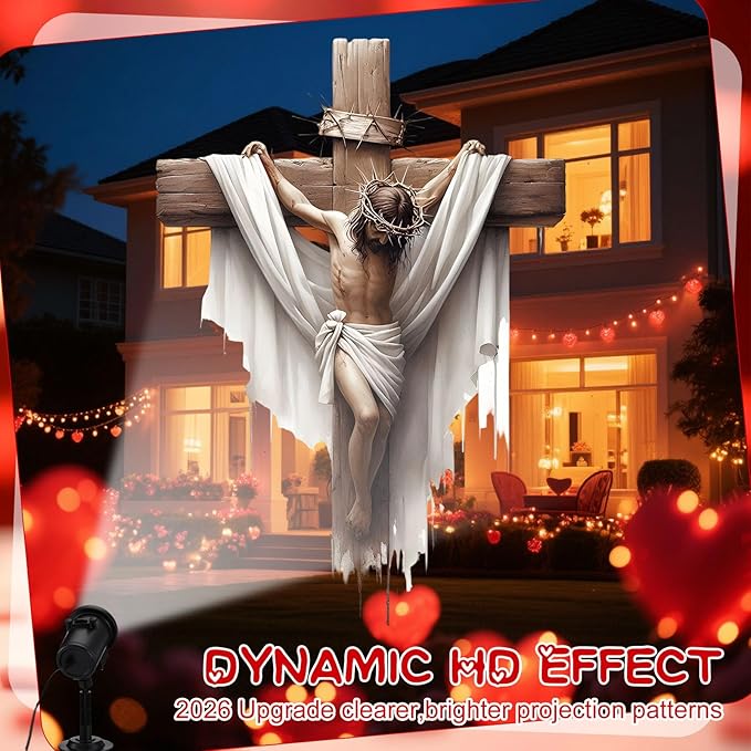 Easter Religious Projector Light Outdoor with 12 Film Slides, Christian Cross Saint Patrick Jesus Projection Light, Multiple Holidays 4 Color Mode with Remote, Waterproof Yard Decor