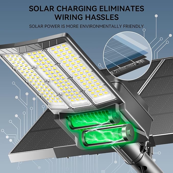 12000W Solar Street Light with Dual Solar Panels, Commercial Grade Parking Lot Lights with Large LEDs, Flood Lights Outdoor wth Motion Sensor and Remote Control for Yard, Street 1 Pack