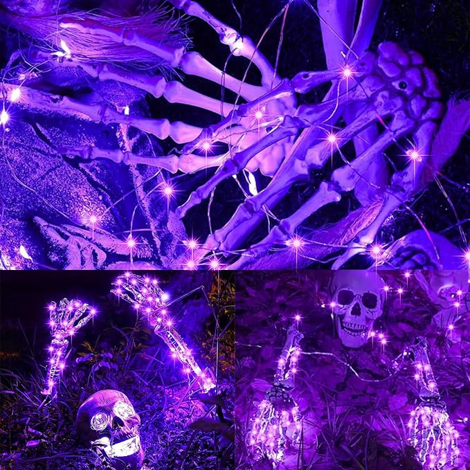 LAMPHOME Purple Fairy Lights, 100 LED 33ft Battery Operated Halloween Lights with Remote, 8 Modes Twinkle String Light for Halloween Thangksgiving Fall Tree Indoor Outdoor Decoration