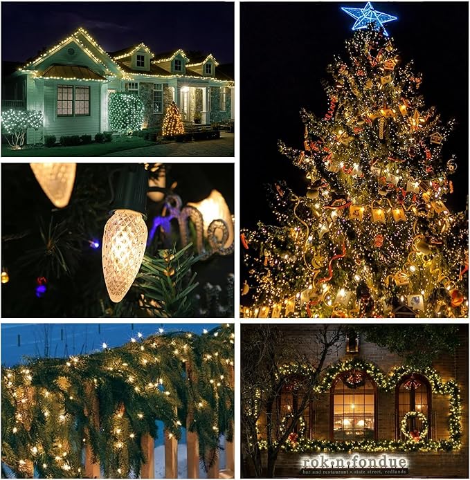 50 Pack C9 LED Christmas Light Bulbs, Shatterproof & Waterproof C9 LED Replacement Bulbs, 2700K Warm White Holiday Decor for Indoor & Outdoor Use, E17 Base