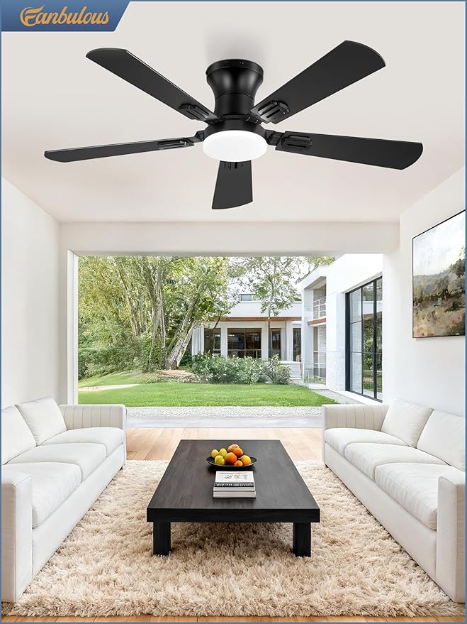 Fanbulous 42 Inch Ceiling Fans with Lights and Remote, Low Profile Indoor Black Ceiling Fan with 6 Speeds & 3CCT, Flush Mount, Dual-Finish 5 Blades,Quiet DC Motor for Living Room Bedroom