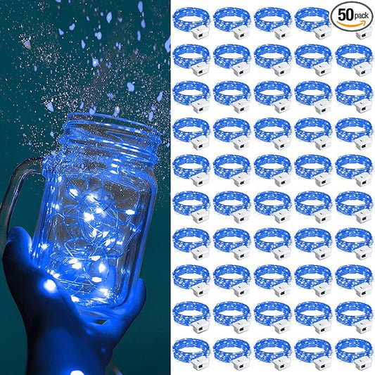 ZGWJ Fairy Lights Battery Operated, 50 Pack Twinkle String Lights 20 LED 7FT 3 Lighting Modes for Bedroom Decor, Easter, Halloween, Christmas, Party Indoor and Outdoor Decoration (Blue, 50PCS)