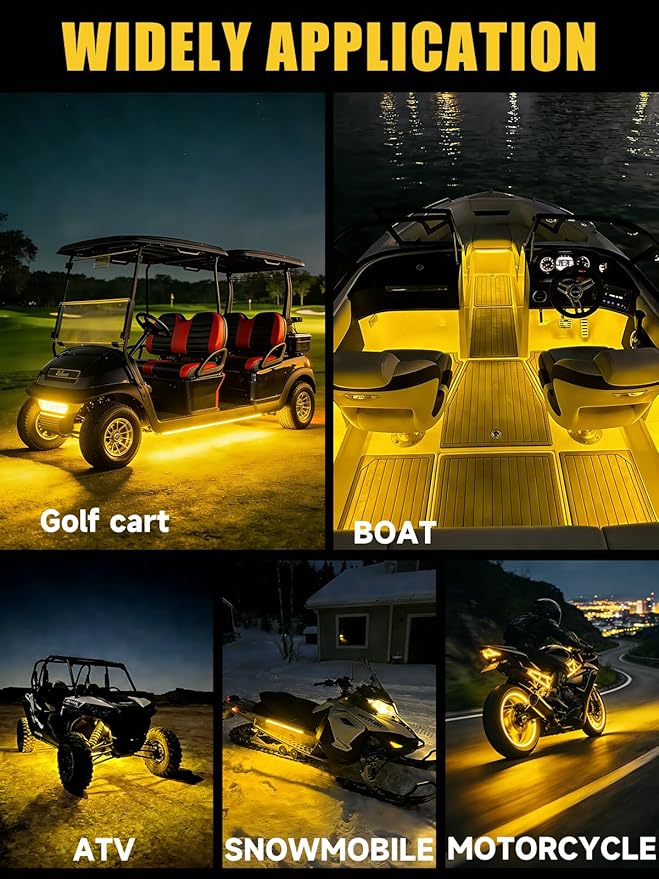 Led Light Strip Exterior Interior 24inch 5050 SMD Led Strip Light IP68 Waterproof Flexible Lights 12V for Car SUV Truck Marine Boat Golf Cart Yellow Pack of 4