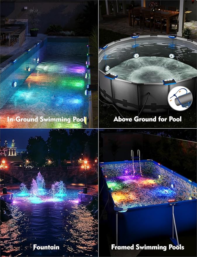 Solar Underwater Pool Lights, Pool Solar Light with Remote Control, 16 Colors Lighting, IP68 Waterproof, Timing Mode, Pool Lights for Above Pool, Inground Pool, Pond (Blue,2 Pack)