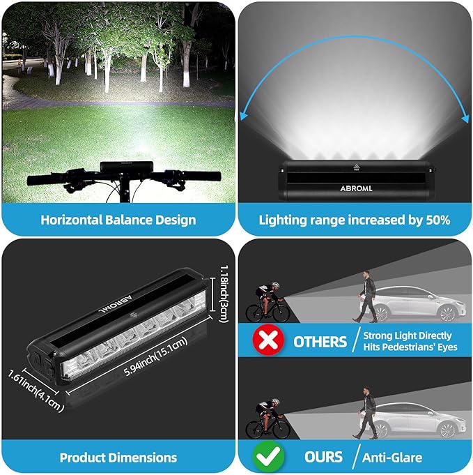Super Bright 6 LED Bike Lights for Night Riding, 5 Lighting Modes USB Rechargeable Bicycle Lights with IPX5 Waterproof, High Lumens Bike Lights for Adult Cyclist Bike Headlight and Tail Light Set