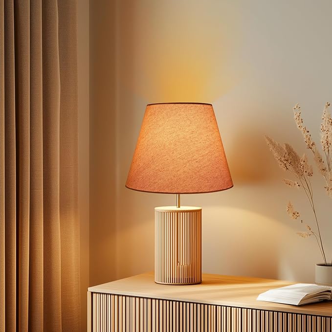 ALUCSET Small Lamp Shade, Barrel Fabric Lampshade for Table Lamp & Floor Light, 6 inch Top Diameter x 10 inch Bottom x Diameter 7.5 inch Height, Natural Linen Hand Crafted, Spider (Brown)