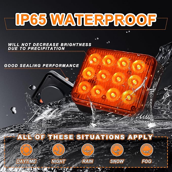 2PCS Amber Strobe Lights for Trucks, Rechargeable Flashing Lights for Vehicles, Battery Powered Surface Mount Flashing Warning Emergency Lights with Magnetic for Trucks Car,Trailer,ATV,Tow