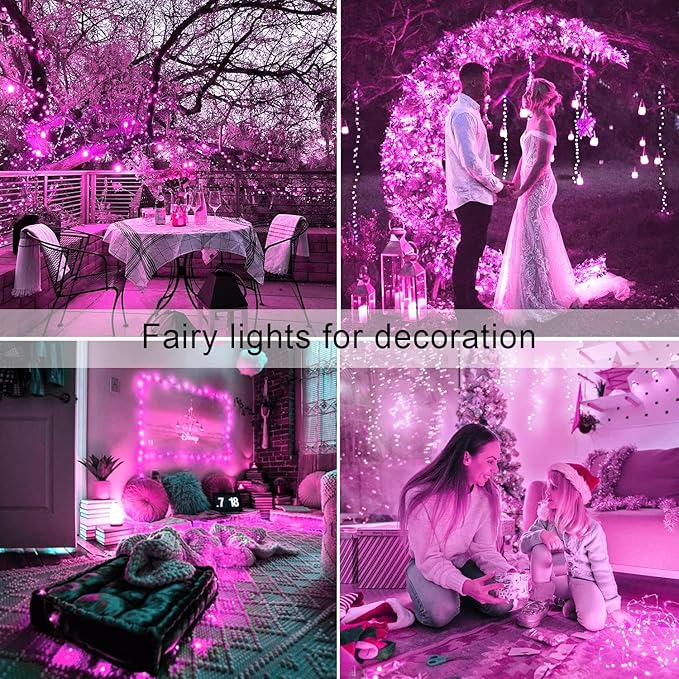 JMEXSUSS 2 Pack Valentine Solar Lights Outdoor, 33ft 100 LED Pink Solar String Lights Outdoor Waterproof, 8 Modes Pink Fairy Light for Outside Garden Patio Party Decorations