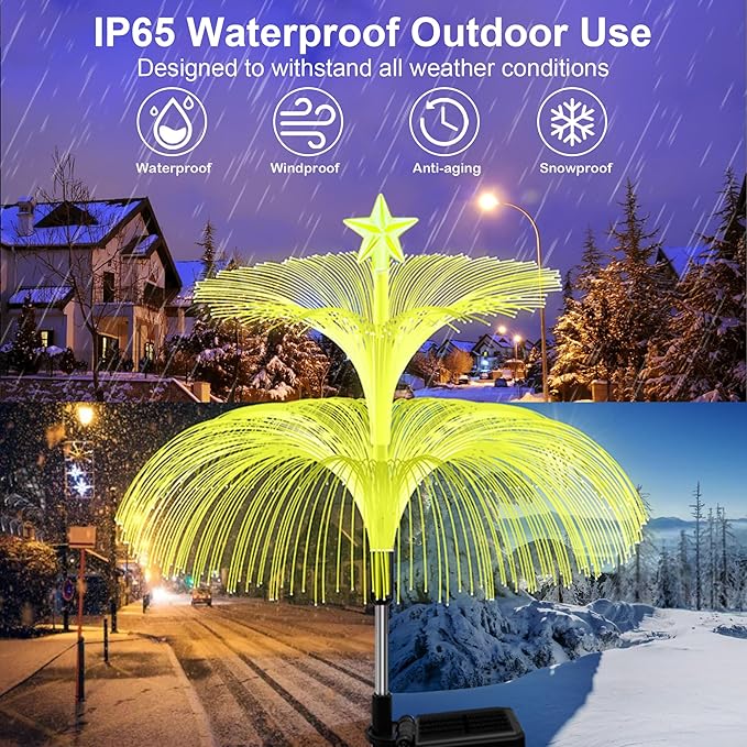 Solar Garden Lights, 4 Pack Solar Star Jellyfish Lights 7 Color Changing Fiber Optic Light Gardening Gifts for Mom Grandma Women, Flower Light for Outdoor Yard Garden Decor