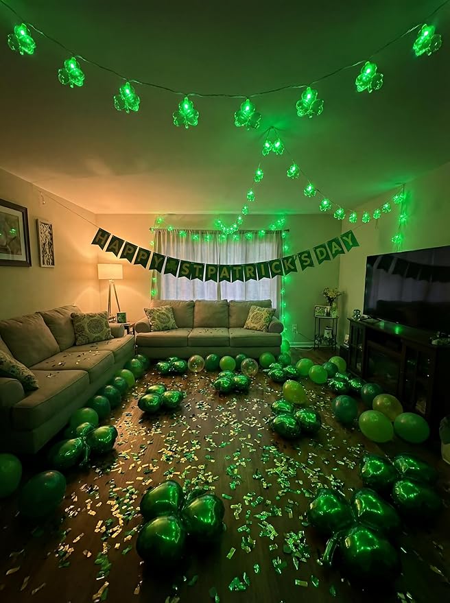 Shamrock String Lights, 8.5Ft St Patrick's Day Decorations String Lights with 10 Clover Lights, Connectable Shamrock Indoor Fairy Lights for St Patrick's Day Party Irish Holiday Garden Decor, White