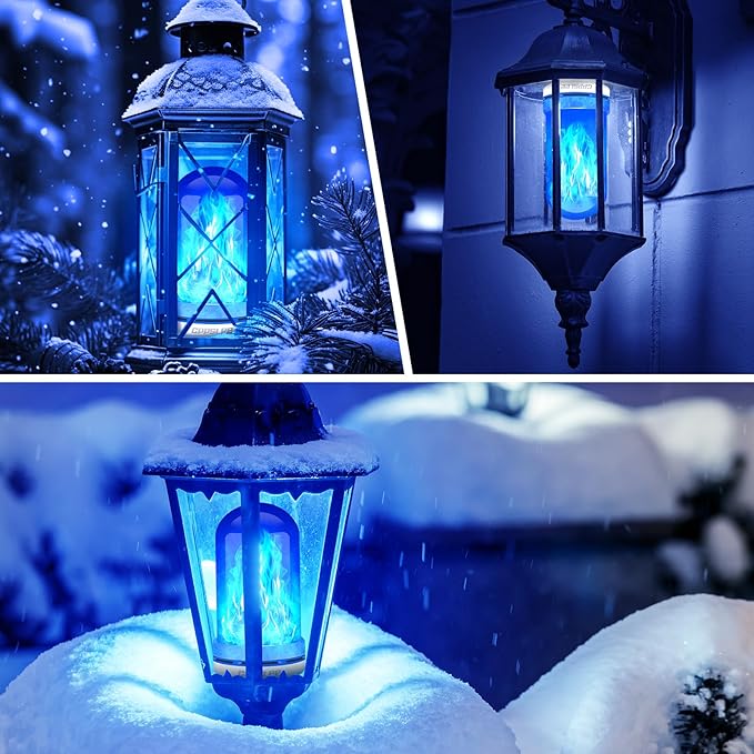 CPPSLEE Upgraded LED Flame Light Bulbs, 4 Modes Flickering Light Bulbs, E26 Base Fire Flame Bulb for Halloween Decorations Outdoor, Christmas Lights Patio Indoor Home Decor (Blue, 4 Pack)