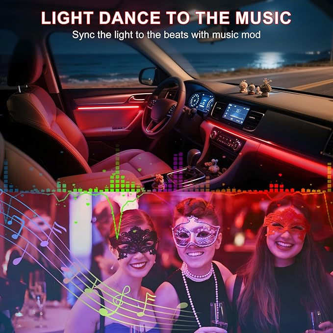 Interior Car LED Lights Wireless APP Control 5 in 1 RGB Ambient Lighting Kit with 236" Fiber Optic, 16 Million Colors Music Sync Waterproof LED Strip Lights for Cars Trucks SUVs Auto Interior Decor