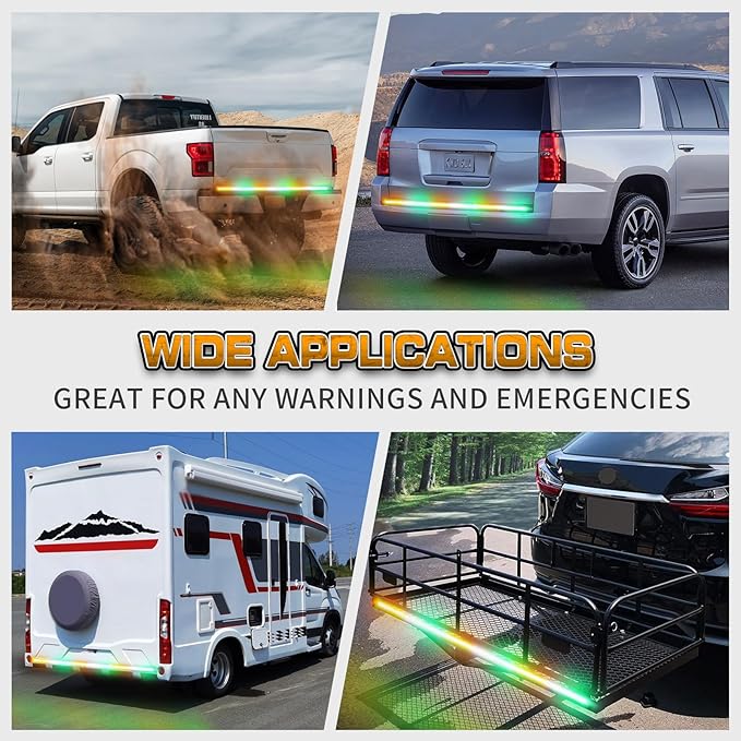 XRIDONSEN 48 inch Truck Amber Green Tailgate Strobe Lights Strip Rear Window Lights 288 LED Tail Emergency Light Bar Flashing Warning Hazard Safety for Plow Trucks Construction Vehicles Pickup Trailer