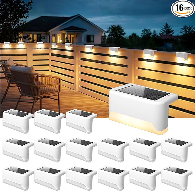 SOLPEX Solar Fence Lights Outdoor, Solar Deck Lights Waterproof LED Step Light for Outside, Stair, Garden, Patio, Yard, Railing, Front Porch, Balcony Decor(16 Pack Warm White)