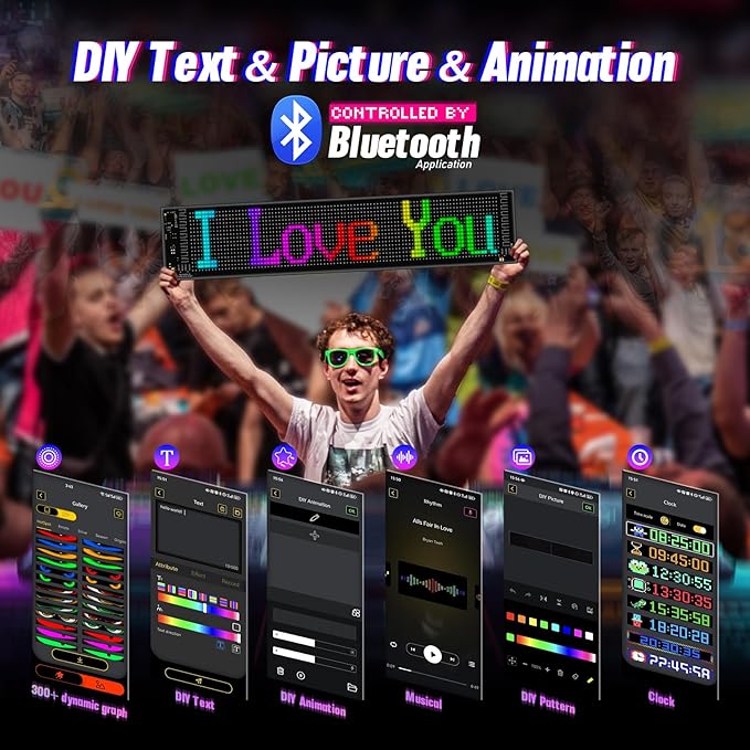 Vanesa Devil Eyes Light for Car Windshield, Flexible Led Digital Display 3.6 x 14.7 inch, Programmable Led Sign for Business Car Truck Shop Bar Concert Hotel, 5V/2A Bluetooth APP Control