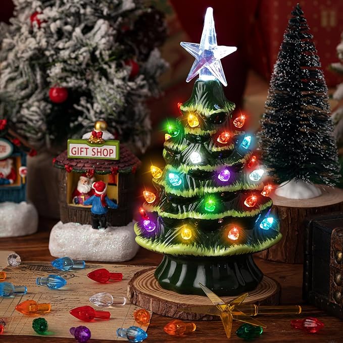 180Pcs Ceramic Christmas Tree Replacement Lights, Multicolor Ceramic Tree Twist Light Ornaments(180 Bulbs+2 Topper Star)