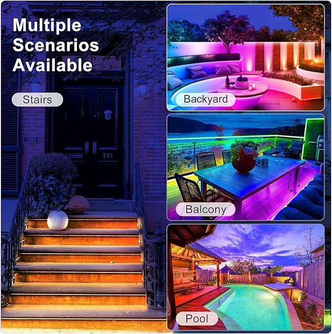 Upgraded Outdoor Led Strip Lights Waterproof, 50ft RGB Solar Led Strip Lights Outdoor with Self-Adhesive, Auto On/Off 16 Colors and 4 Modes with Remote Timer Great for Patio, Pathway Decor