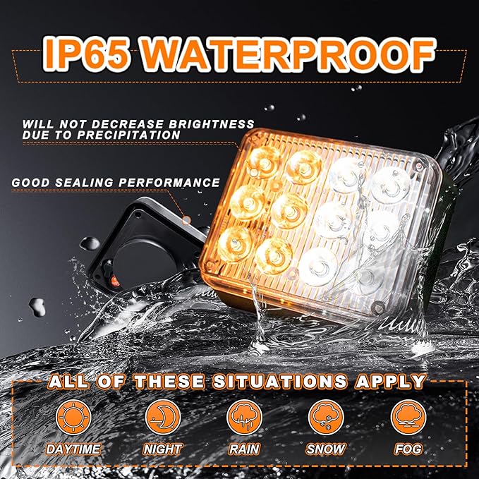 2PCS Magnetic Strobe Lights for Trucks Rechargeable LED Flashing Lights Wireless Portable LED Road Flares Marker Emergency Safety Warning Lights for Trucks Vehicles Car Tow RV(Amber White)