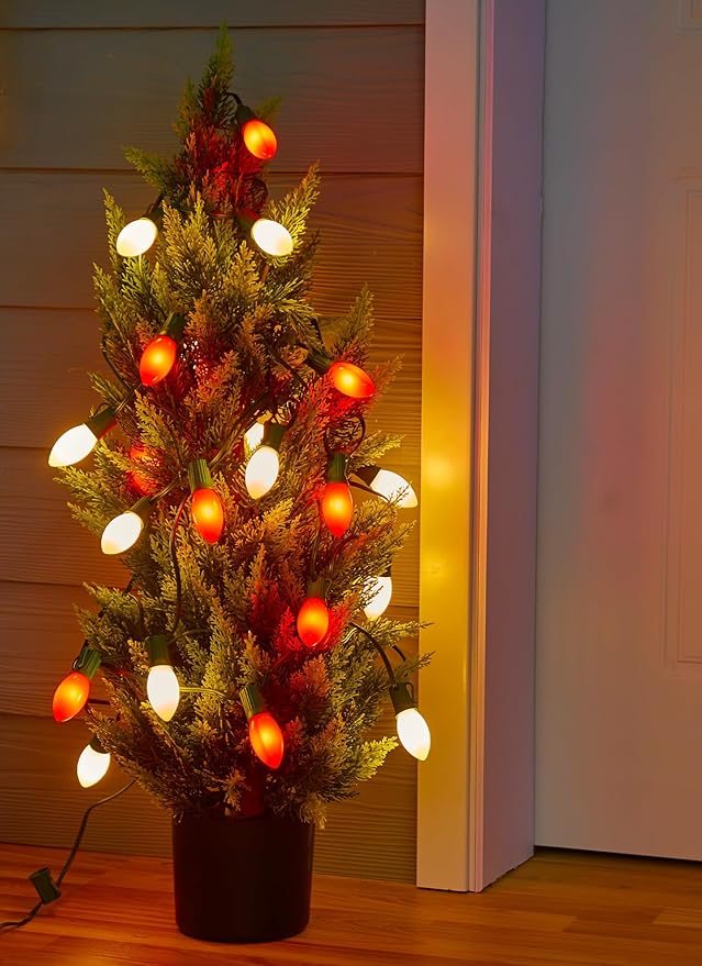 Vintage C9 LED Christmas Lights Outdoor, 100 Feet String Lights with 50 Shatterproof Bulbs, Waterproof Connectable Christmas Tree Lights for Outside Roofline Patio Xmas Decor, Red & Warm White