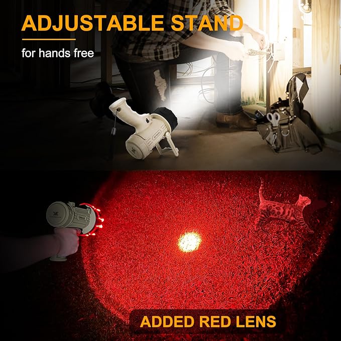 YIERBLUE Rechargeable Spotlight Flashlight with 1000000 High Lumen LED, IP67 Waterproof Long Running Spot Light searchlight, Impact Resistant Handheld Spotlight with Foldable Stand and Red Lens