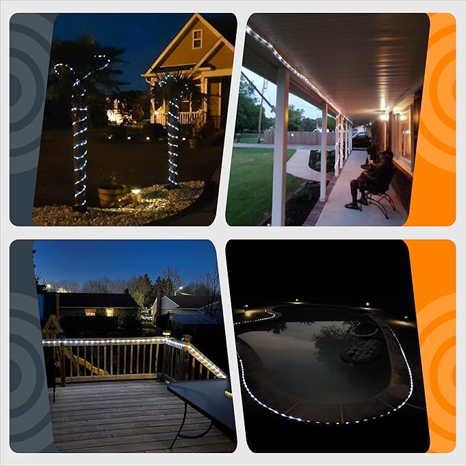GIGALUMI 200 LEDs Solar Pool Lights for Above Ground Pools, IP65 Waterproof Outdoor Pool Decoration Accessories, 2 Pack Total 71.4 FT 8 Modes (Cool White)