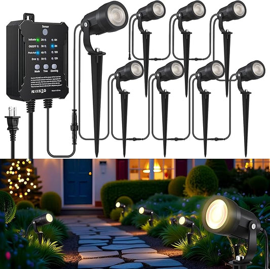 COLOER All-in-One Low Voltage Landscape Lighting Kit, 8 Pack 5W Landscape Lights with Transformer and Connectors, IP65 Waterproof Outdoor Spot Lights for Pathway Yard Garde