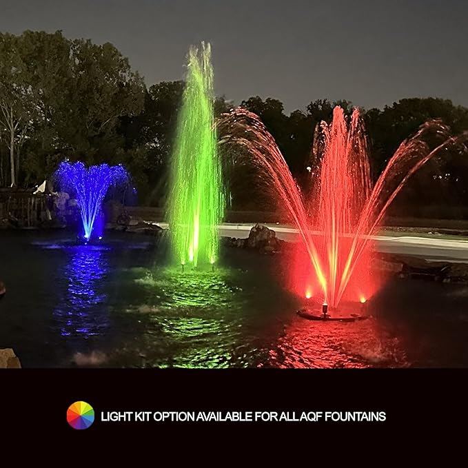 HALF OFF PONDS Floating Fountain, 1.75 HP Pond Aerator, 100 ft Cord, 14,800 GPH Water Pump, 11 Spray Patterns, Energy-Efficient, White LED Lights, for Large Ponds, Lakes & Water Gardens