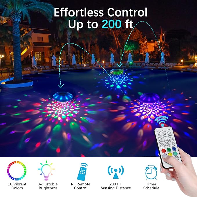 Rechargeable Floating Pool Lights (4 Pack) - Pool Light with Vibrant RGB Colors, IP68 Waterproof Floating Lights, Upper and Lower Color Changing Led Lights for Pools, Hot Tubs and Party