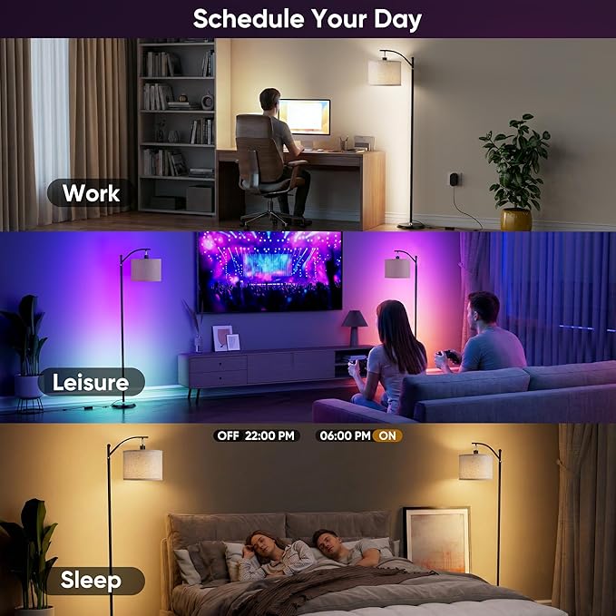 Smart LED RGBCW Corner Lamp with Linen Lampshade Works with Alexa, Color Changing Standing Lamp with 16 Million DIY Colors, Music Sync, Tall lamp for Living Bedroom Room,APP/Voice/Remote Control