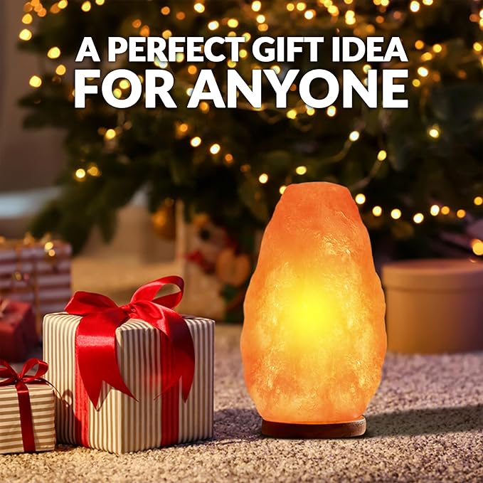 Natural Himalayan Pink Salt Lamp, Crystal Salt Lamp Night Light with Real Wood Base, (ELT Certified) Dimmer Switch – Perfect Holiday Gift | 7-11 LBS