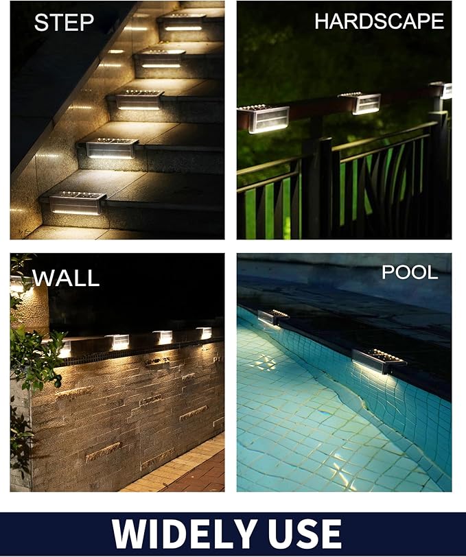 Solar Pool Lights, Poolside Lights for Inground Pool, Ultra-Thin 2-Way LEDs for Edge & Deck, Heavy Duty Stainless Steel Outdoor Waterproof for Swimming (Warm White, 2PK)