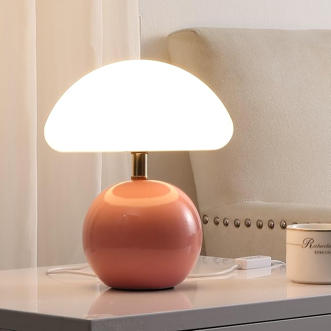 Joyzy Mushroom Table Lamp for Bedroom,Desk Bedside Small Lamps for Living Room Night Stands,Mushroom Lighting Decor Cute Modern Mid Century Light,Unique Aesthetic Home Living Room Decor