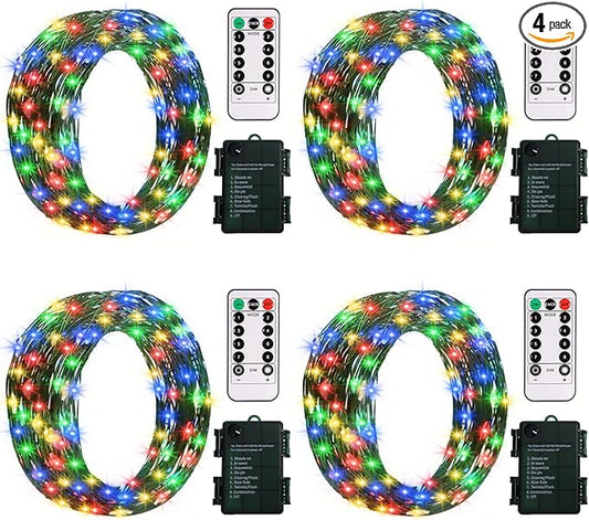 ZAIYW 4 Pack Fairy Lights Battery Operated, 16.5Ft 50LED Fairy Light with Remote Control Timer 8 Modes Twinkle Christmas String Lights for Indoor Outdoor Wreath Tree Party Gift Decor (Multicolor)