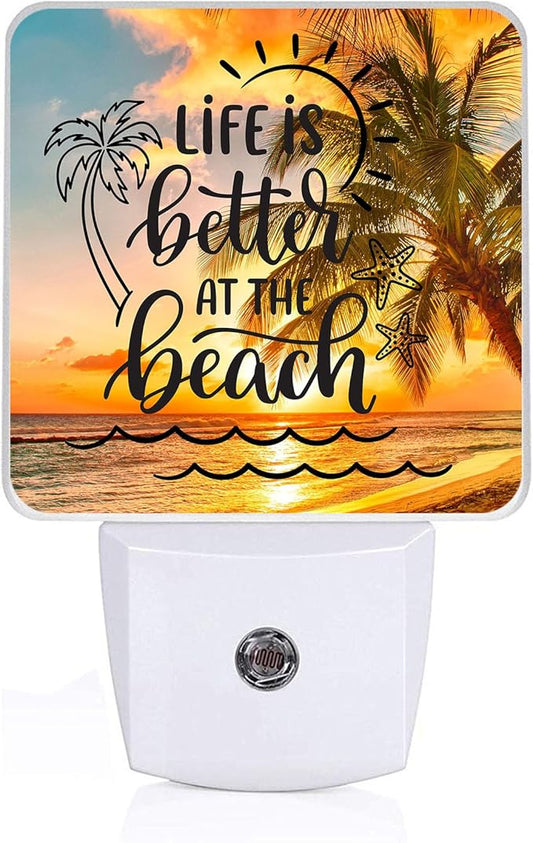 Sea Beach Palm Tree Night Light, Plug-into Wall Life is Better at The Beach Nightlight Lamp with Dusk to Dawn Sensor, Led Lamp 0.5W Energy Efficient for Boys Girls Adults Home Decor
