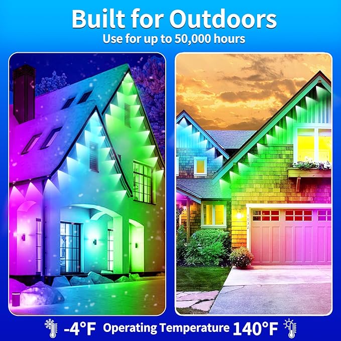 Permanent Outdoor Lights 200ft Smart Outside RGB LED Christmas Light, App Control Remote IP67 Waterproof Eternity Eaves Lighting for Halloween，House，Patio Decor ，Garden Decor, Decorations