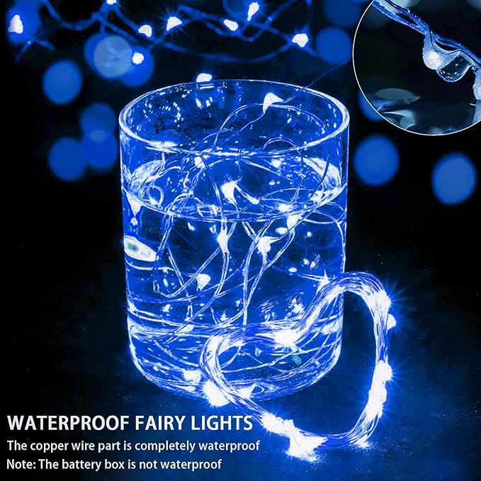 12 Pack Blue Fairy Lights 7Ft 20 LED Twinkle String Lights 3 Modes Battery Operated Waterproof Firefly Starry for Mason Jar Wedding Party 4th of July Christmas Day Table Centerpieces