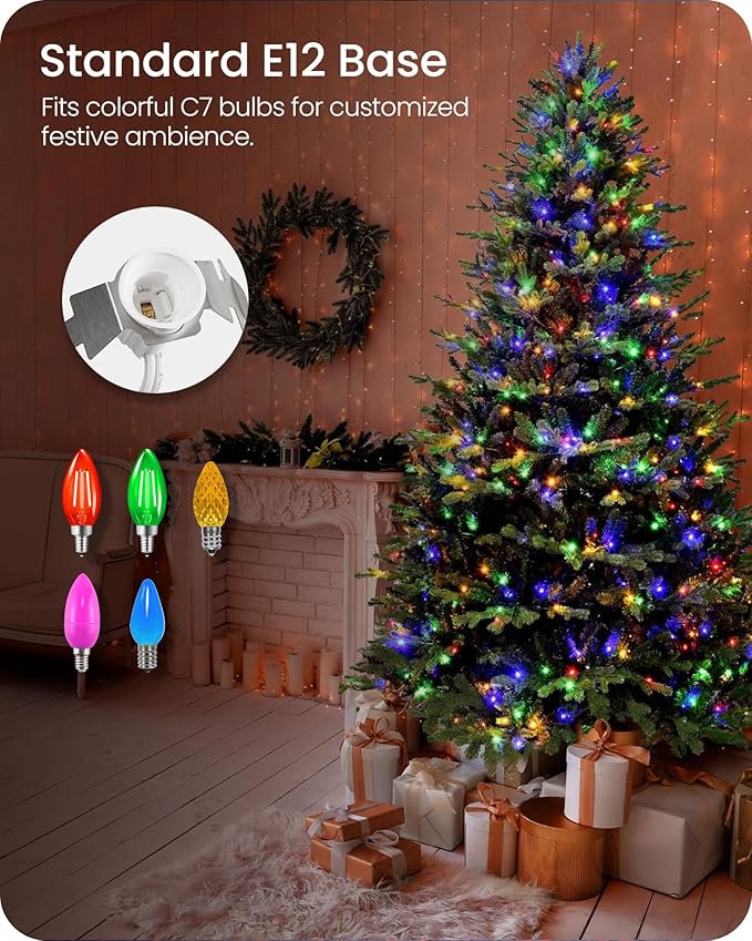 Christmas Village Lights, Decoration String Lights 10.5Ft with 4 C7 LED Bulbs, Warm White, with Male and Female Plugs, for Christmas Snow House,Pumpkin Crafts,Holiday Decoration W03VL05