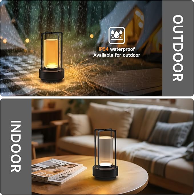 Cordless Portable Table Lamp-Rechargeable LED Lighting. Featuring 3 Adjustable Color Temperatures & Stepless Dimming Function, Battery-Operated Desk Lamp Adapts to Indoor/Outdoor Settings (Black)