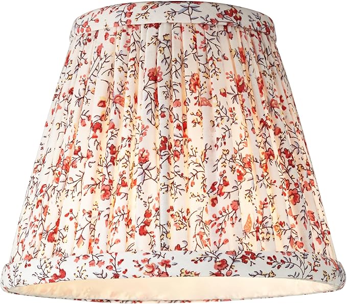 Nelle 3 1/2" Top x 6" Bottom x 5" High x 5" Slant Print Cottage Core Lamp Shade Replacement Small Red Empire Round Farmhouse Country Traditional Fabric Pleated Floral Clip On Candelabra - Springcrest