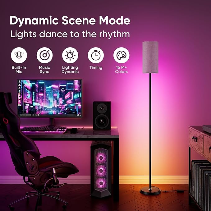 PARTPHONER RGBIC Floor Lamp, 1000 Lumen Smart Modern Floor Lamp with 16 Million DIY Colors & Dual Light, LED Corner Standing Lamp Featuring Music Sync, App/Remote Control for Living Room, Bedroom