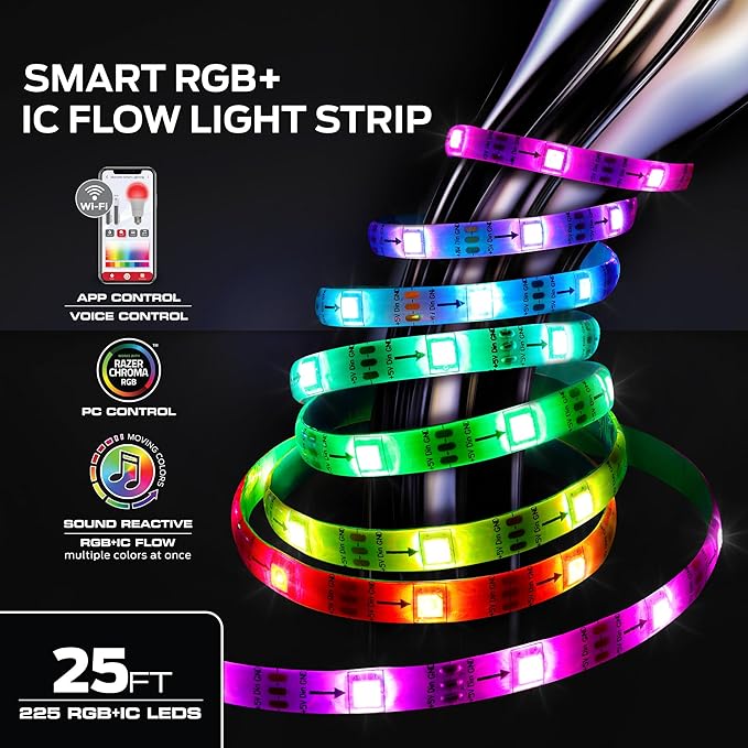 Monster Smart RGB+IC LED Strip Lights 25ft – Sound Reactive Strip Lights for Bedroom, App & Voice Control, RGB Light Strip for Room, Alexa Google Home, Razer Chroma Sync - 230 RGB+IC LED Lights