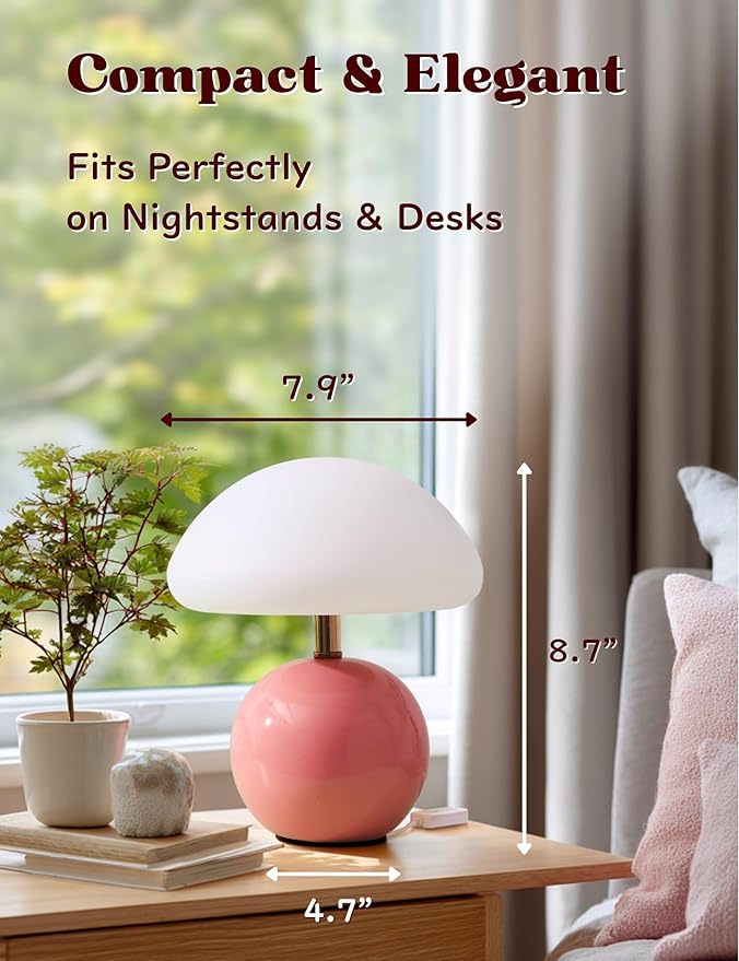 Joyzy Mushroom Table Lamp for Bedroom,Desk Bedside Small Lamps for Living Room Night Stands,Mushroom Lighting Decor Cute Modern Mid Century Light,Unique Aesthetic Home Living Room Decor