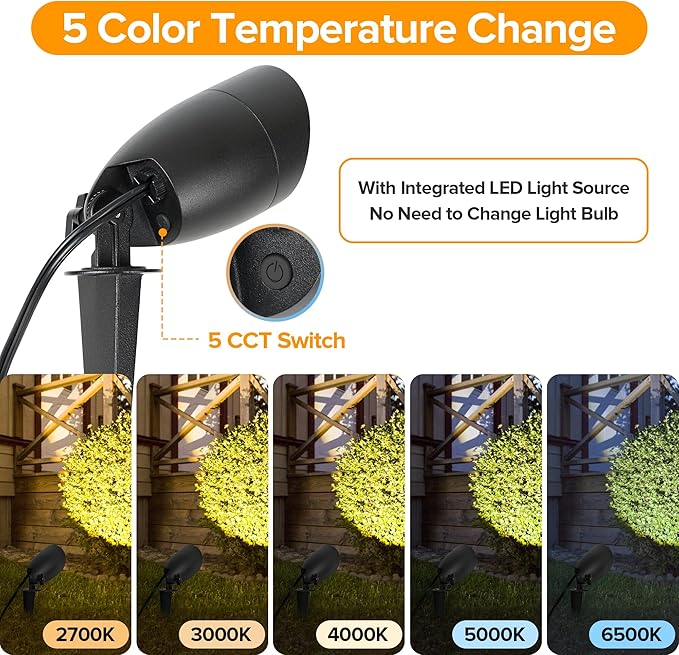 LUTEC 5CCT 12V Low Voltage Landscape Lighting Die-cast Aluminum Spot Lights with Connectors, IP65 Outdoor Landscape Spotlights, 7W 650LM for Tree Garden, 4 Pack (No Transformer Kits)