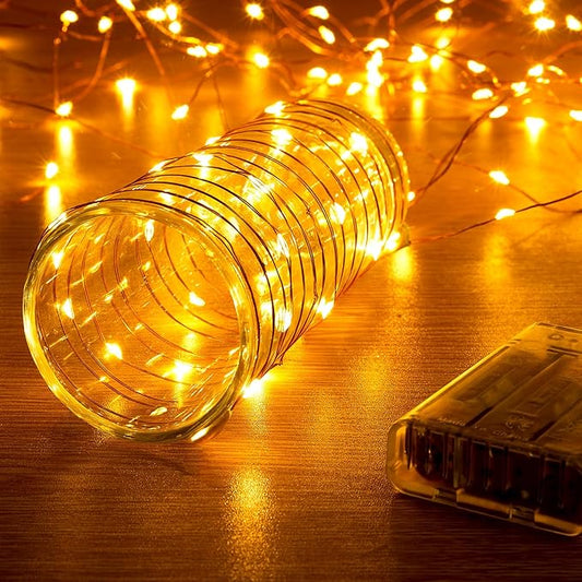 1 Pack 16.4ft Battery Operated String Lights with Timer, Warm White with Synchronized Twinkle Mode, Fairy Lights Battery Powered, 50 LEDs, Idea for Christmas Bedroom Party Wedding