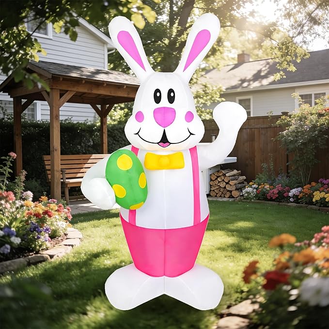 Dearsun 6.2FT H Adorable Easter Bunny Inflatables Outdoor Decorations Easter Bunny Blow up Yard Decorations with LED Lights for Holiday Party Indoor Outdoor Décor