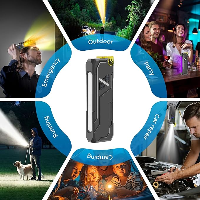 Rechargeable Flat EDC Flashlight with Yellow Light Diffuser UV Black Light Magntic Bace Clip for Home Use and Camping Dog Walking Outdoor Activitie
