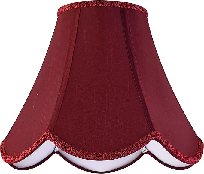 GO&SO Burgundy Scalloped Lamp Shade Bell Lamp Shades Petal Edge Braid,6"Top x 13"Bottom x 10.6"High (Spider) Table Lamp Shade Modern Floor Lamp Shade Replacement,Faux Silk Lampshades -Easy Assembly
