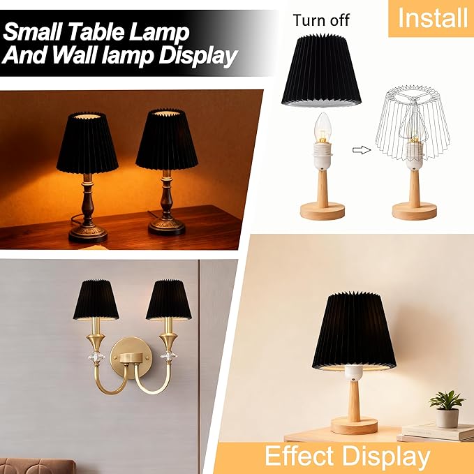 Small pleated lampshade chandelier shades set of 6. Lampshade for Wall Lamp.chandelier shades.small table lamps.For Cutting Edge bulbs.light bulb shade.chandelier light covers.4" X 5" X 6"